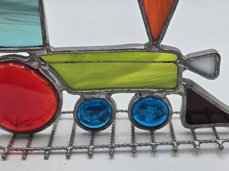 Handmade Suncatcher Stained Glass Train Engine On Metal Track gallery