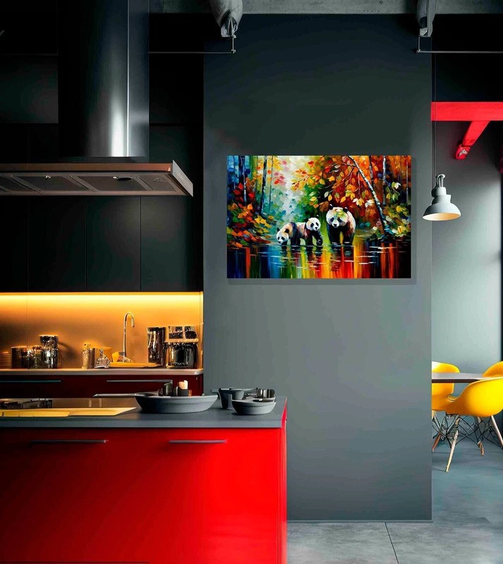 Panda Family in Magical Forest Abstract Canvas Wall Prints Colourful Pictures gallery