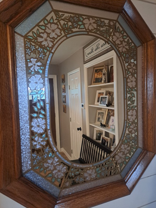Cottagecore Vintage Floral Etched Mirror Pink Blue 21.5 X 32 Inches Octagon 1980