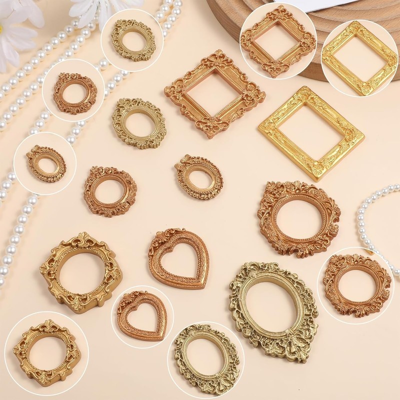 9PCS Mini Gold Frames, Small Gold Picture Frames, Oval Rectangle Antique Resin gallery