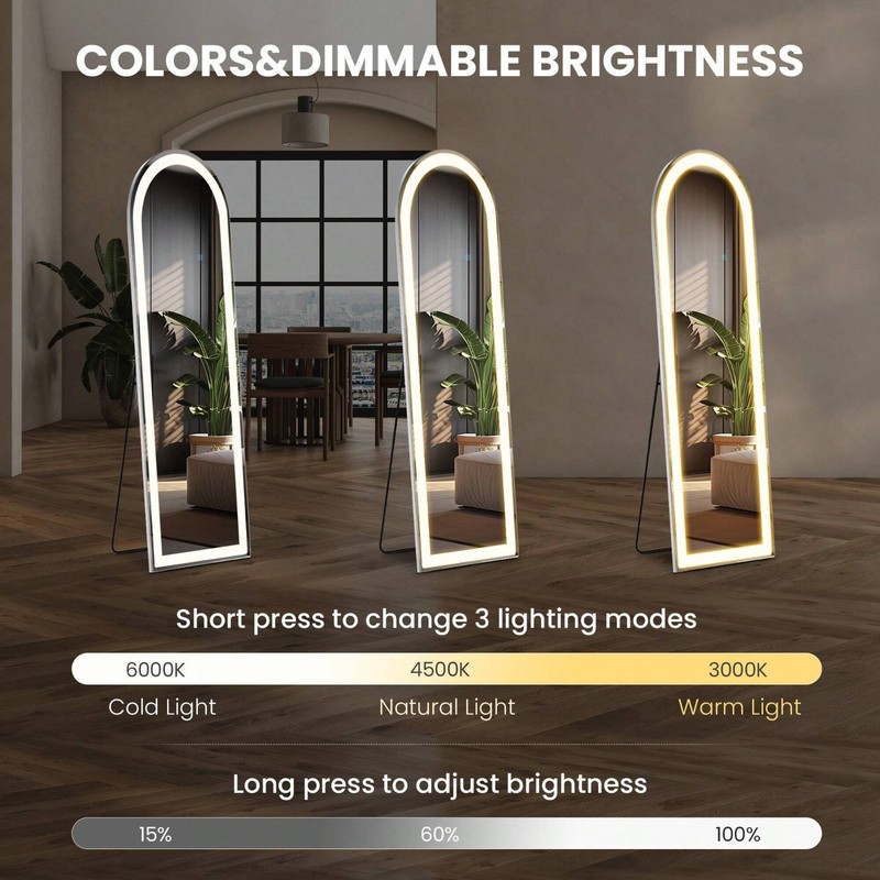 60"x16" Arched Full Length LED Mirror Floor Wall Mounted Bedroom Dressing Room gallery