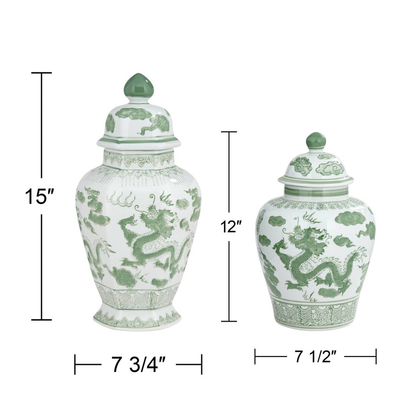 Sansui Green and White Ceramic Ginger Jars Set of 2 gallery