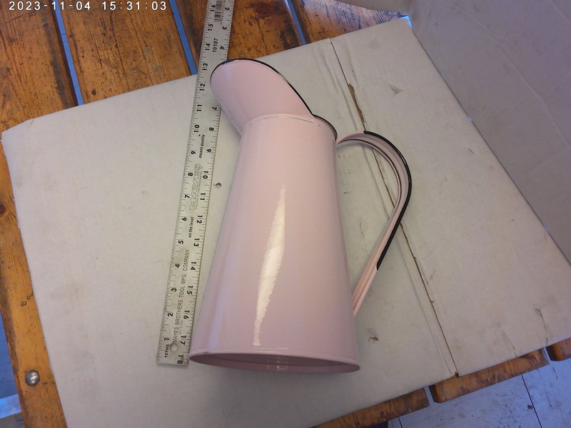 Decorative enamelware water pitcher/ flower vase (pink) 11" tall x 6" diameter gallery