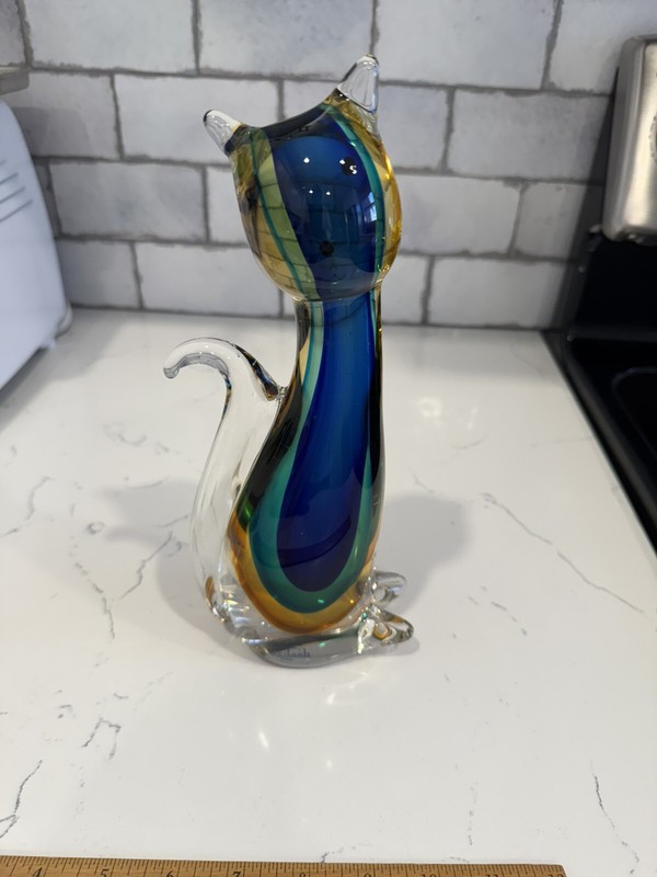 Badash Crystal-Murano Style Art Glass 11″ Rainbow Cat Hand Made Mint Condition