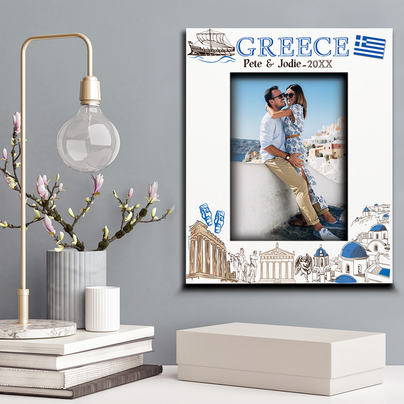 PERSONALIZE-Greece Picture frame-Wedding, Honeymoon, Vacation, Anniversary gallery