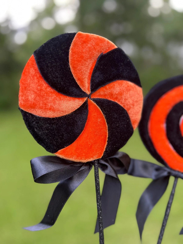 Designer Velvet Black and Orange Halloween Lollipops Autumn Fall Regency