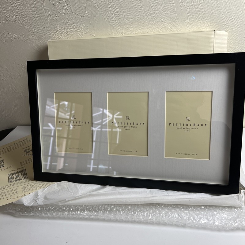 Pottery Barn Black Wood Gallery Frame 18 X 11- Cadre, 3 4×6 Photos NEW