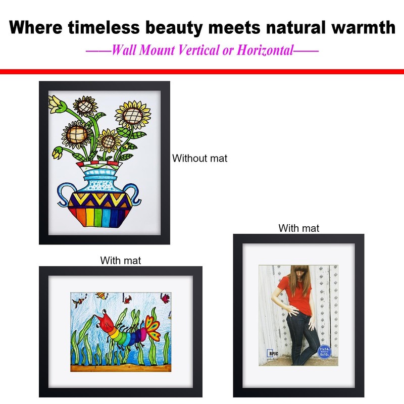 11x14 Picture Frame Solid Wood, Fits 8x10 with Mat or 11x14 Without Mat, Real... gallery