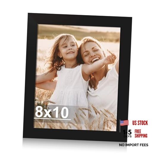 8×10 Picture Frame, Made of Real Glass and Wooden Frame, 8X10 in Black