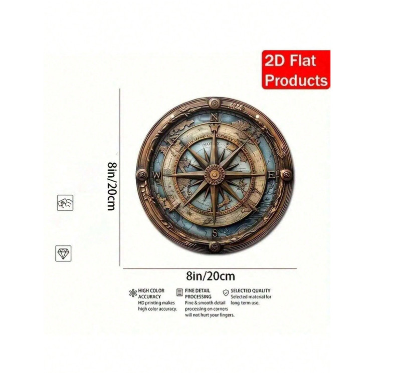 Vintage Nautical Compass Theme Metal Wall Decor Sign, 8 Inch Universal Hanging H gallery