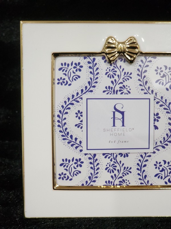 White Enamel Square Shape w Gold Metallic Coquette Bow Photo Frame 5x5 Sheffield gallery