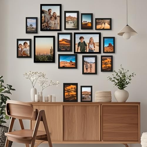 15 Pack Real Glass Picture Frames Collage 3pcs 8x10, 6pcs 5x7, 6pcs 4x6 Black gallery