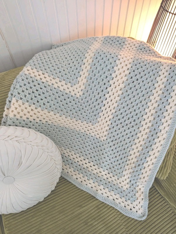 Vintage Cottage Blue & White Crochet Throw Grandmacore 54"X54" Large Handmade