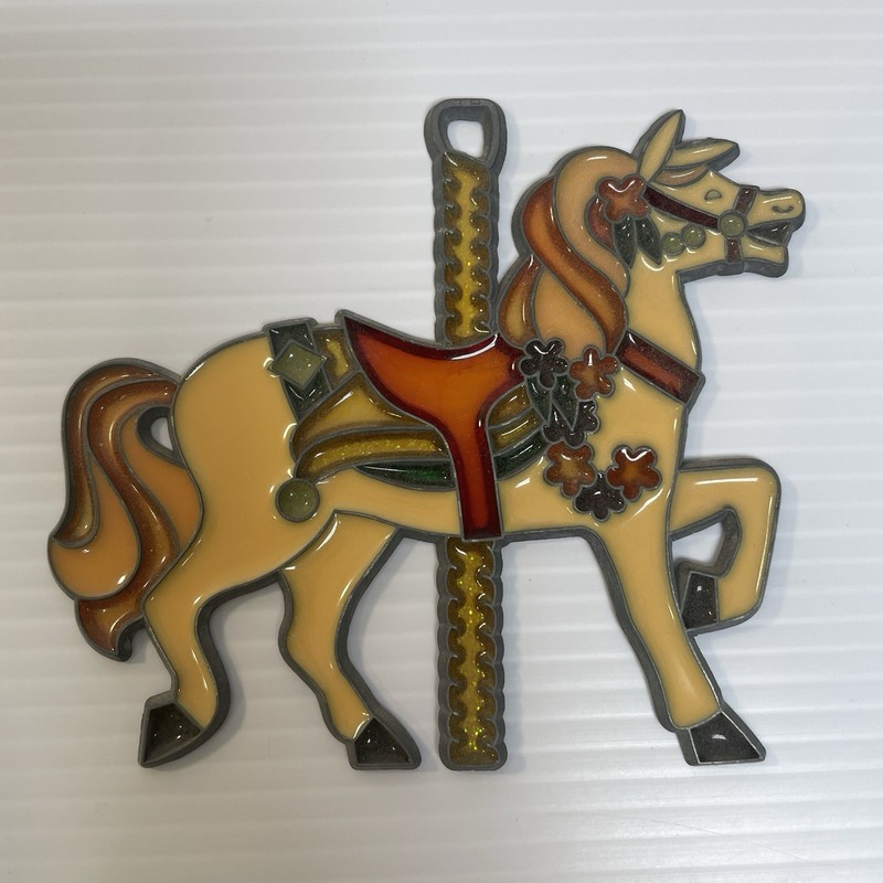 Vintage Stained Glass Metal Carousal Merry Go Round Horse Sun Catcher Set of 2 gallery