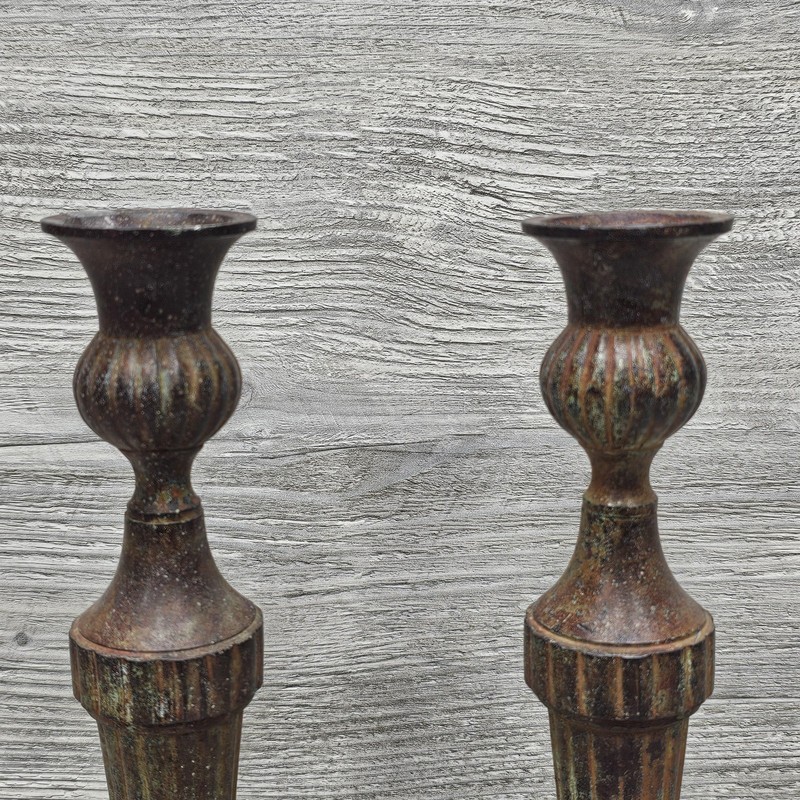 Rustic Brown Metal Candlestick Holders Pair Tall Primitive Taper Candle Decor gallery