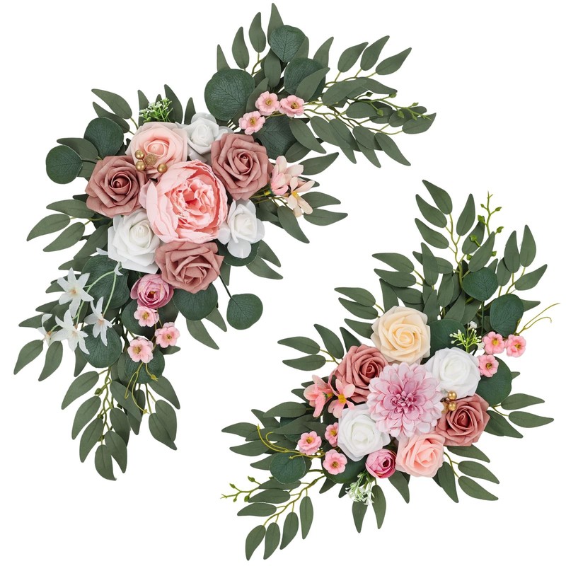 Wedding Arch Flowers Artificial Ceremony Backdrop Dusty Rose Decor 2 PCS