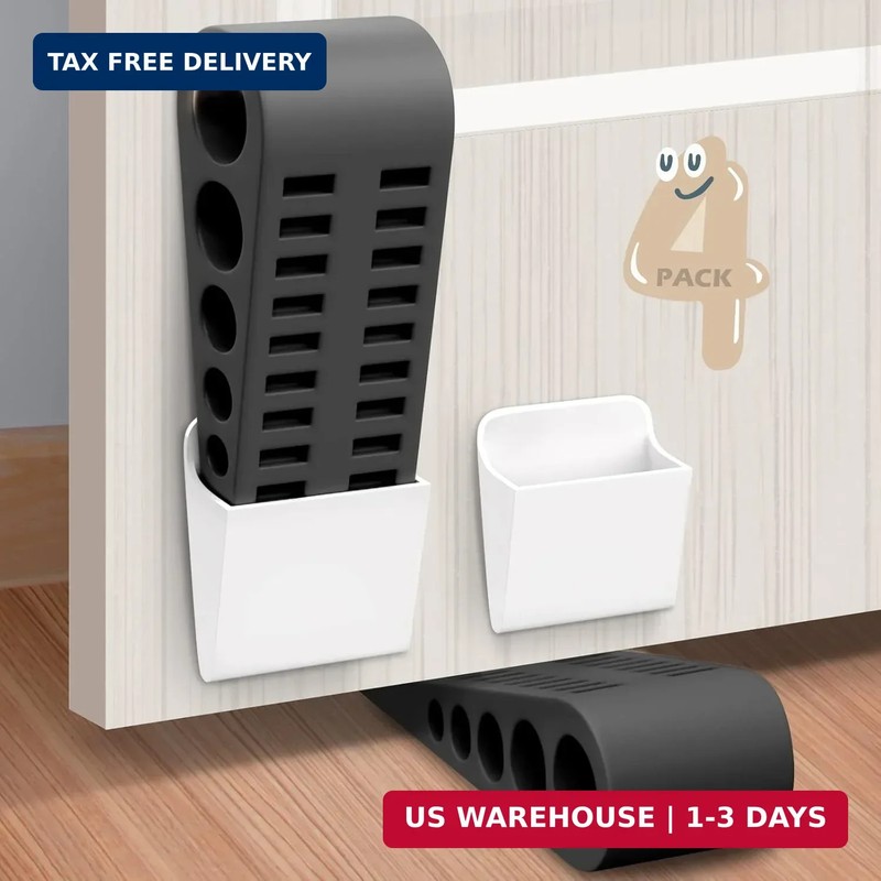 Rubber Door Stoppers for Bottom of Door – 4 Pack Door Stop Wedge with Holder Hea
