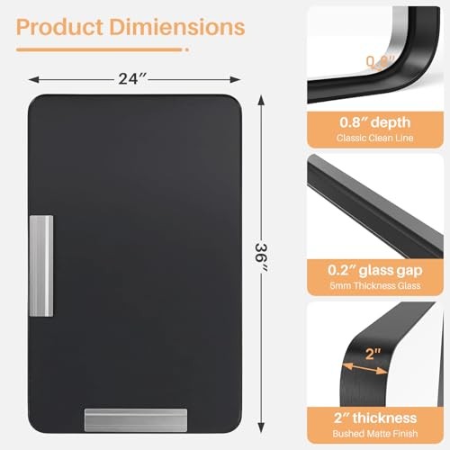 Bathroom Mirror for Wall, 36x24 Inch Rounded Rectangle 36"L x 24"W Black Modern gallery