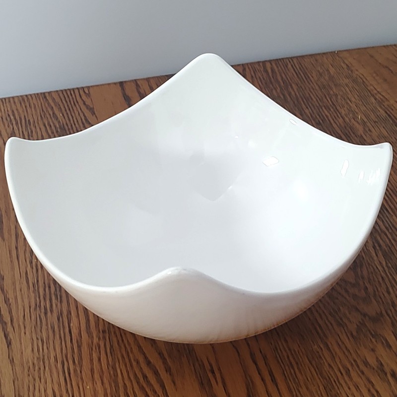 Large White Ceramic Extended Corners Square Bowl Centerpiece Statement Piece 10' gallery