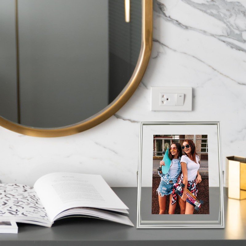 2 PCS Silver 6x8 Inch Vertical Floating Frame Tabletop Fits 5x7/4x6/3x5 In gallery