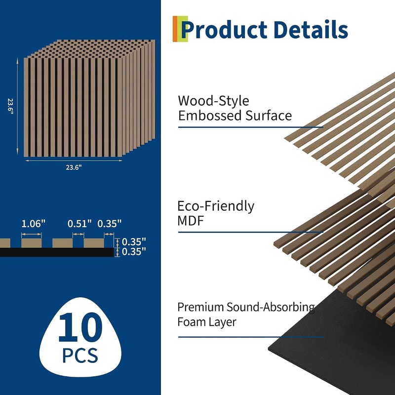 6/8/10 Pcs Wood Acoustic Wall Panels Modern Soundproof Decor Panels 23.6"x23.6'' gallery