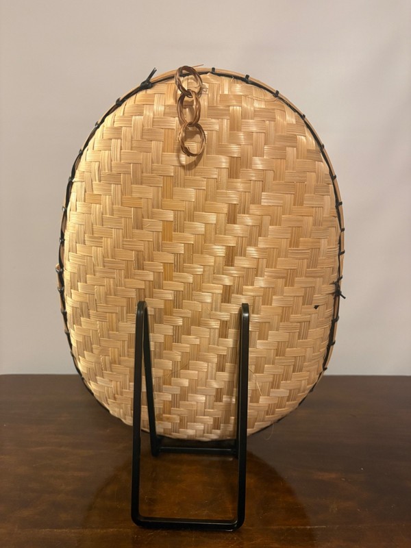 Vintage 1970's Boho Wall Art Hand Wood Carved Woven Wicker Flower 12" gallery
