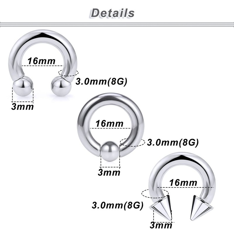 00G 0G 2G 4G 6G 8G 10G 12G 14G 16G Septum Rings Silver Black Surgical Steel H... gallery