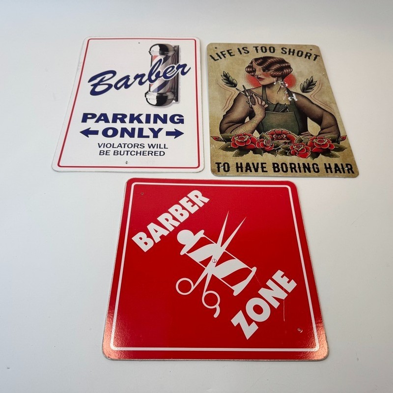 Lot of 3 Novelty Signs – Barber Zone – Hair Stylist