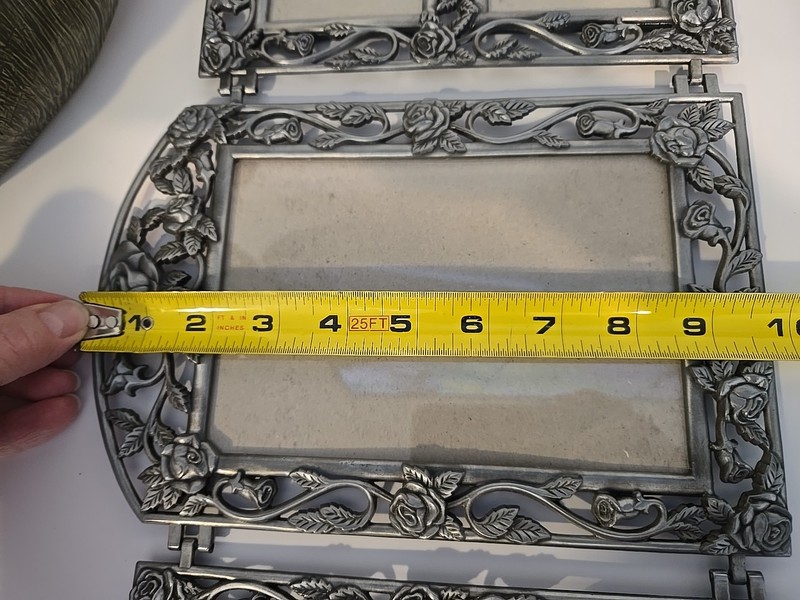 Trifold Metal Pewter Picture Photo Frame Roses Ornate Victorian Art Deco Style gallery