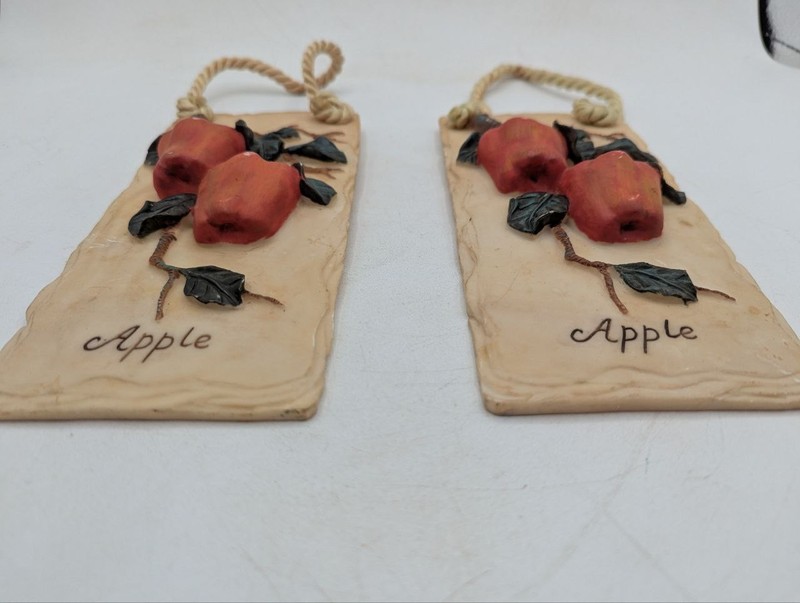 Set of 2 Apple Kitchen Wall Hanging Plaques Rustic Fruit with Rope Handles -EB12 gallery