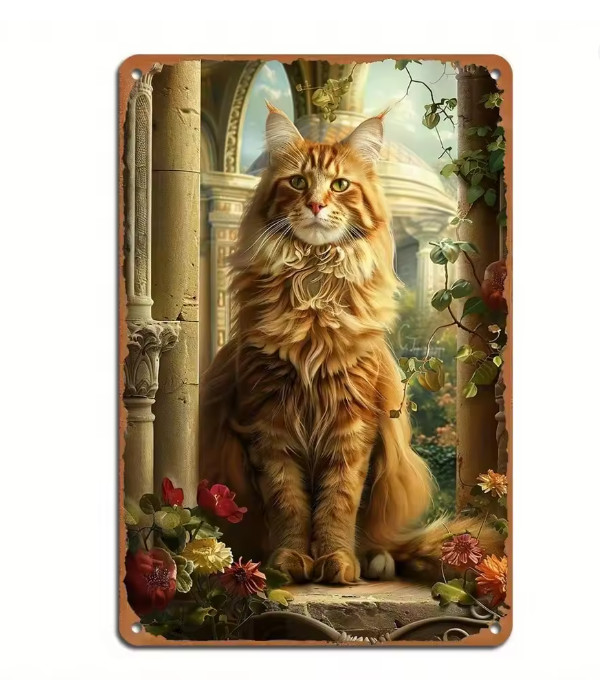 Rustic Victorian Vintage Wall Decor Regal Cat w/ Flowers Window Sill Tuscan