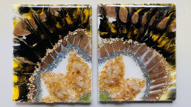 Citrine Quartz w/ Gold Leaf Flakes, Resin Wall Decor