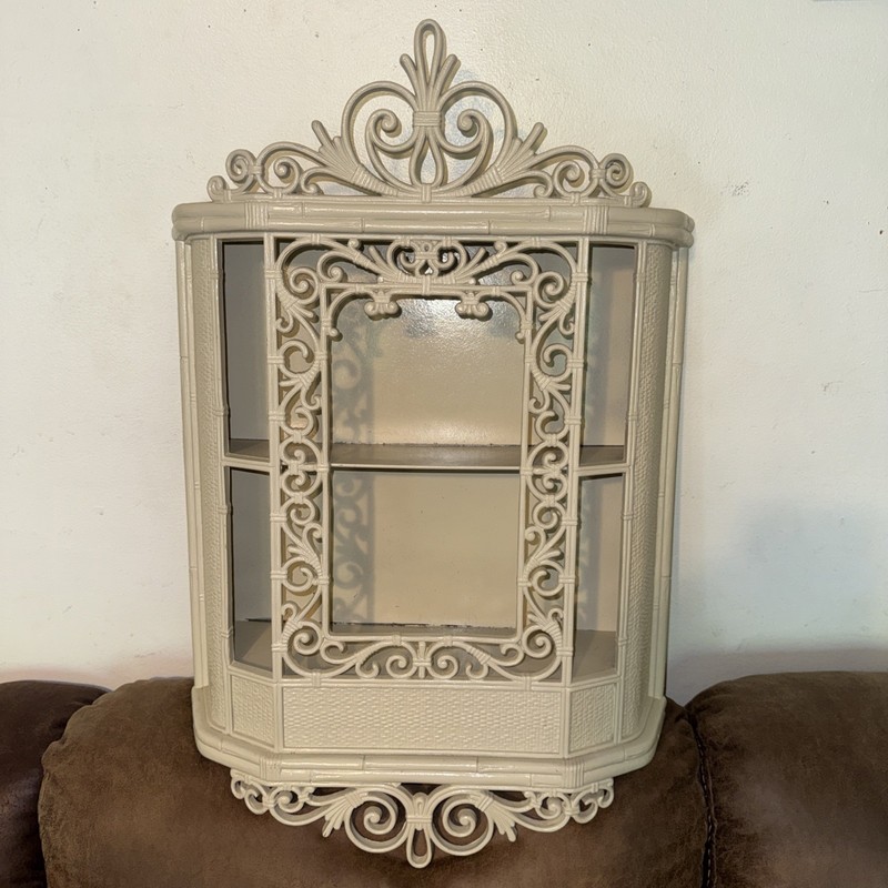 Homco Syroco Faux Rattan Bamboo Plastic Ornate Wall Cabinet 1979 Vintage