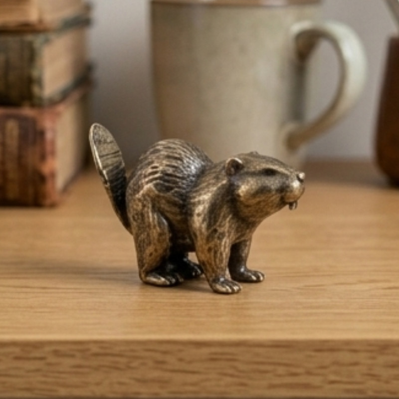 Beaver Figurine Solid Brass Miniature North American Wildlife Animal Decor Tiny gallery