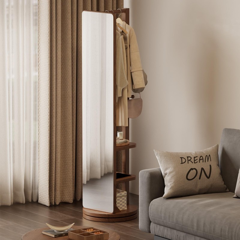 Full Length Mirror Coat Rack Solid Wood Floor Mirror 66"x12" Full Length Mirr... gallery