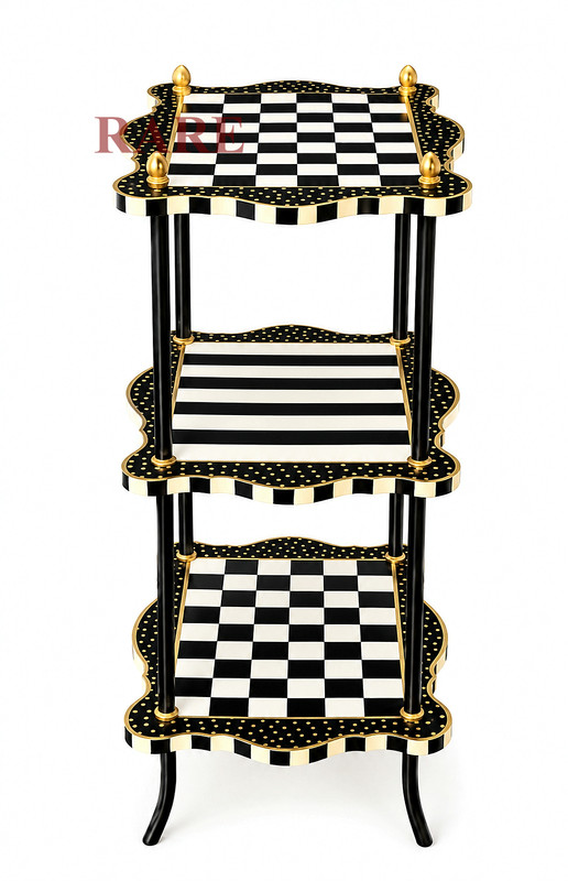 MacKenzie-Childs Courtly Check & Stripe Three Tier Table New No Box gallery