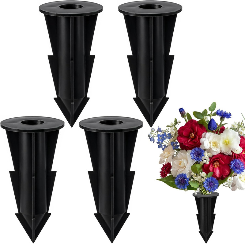 4 Pcs Memorial Artificial Flower Holder, Patio Garden Floral Ground Spikes, Ceme