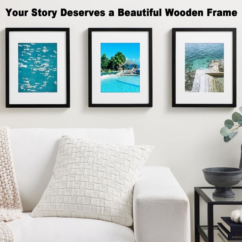 11x14 Picture Frame Solid Wood, Fits 8x10 with Mat or 11x14 Without Mat, Real... gallery