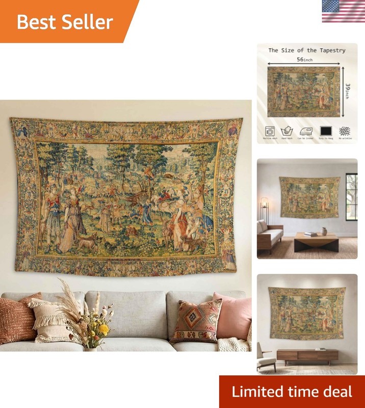European Renaissance Tapestry Wall Hanging, Medieval Garden Scene Art Decor, …