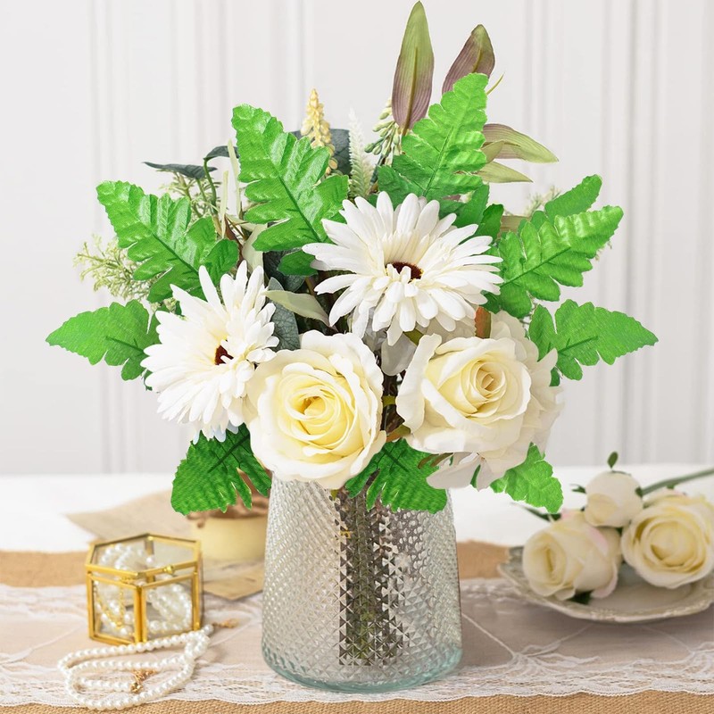 TOCHGREEN 48 PCS Artificial Silk Leather Leaf Fern Picks Artificial Greenery ... gallery