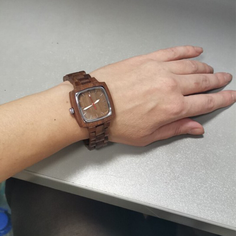 Couple Square Wood Watch Lover Bracelet Wrist Watches Natural Real Walnut Wood gallery