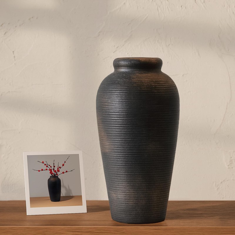 11 Inch Terracotta Decorative Vase with Blackened Bronze Finish Handmade Boho…