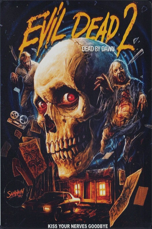 Evil Dead 2 Collage – Kiss Your Nerves Goodbye – Horror Movie Tin Metal Sign
