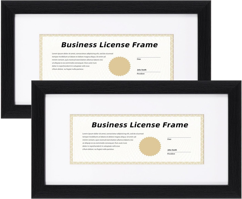 5X10 Business License Frames Set of 2, Standard Bank Check Frame 3X7.5 with Mat,