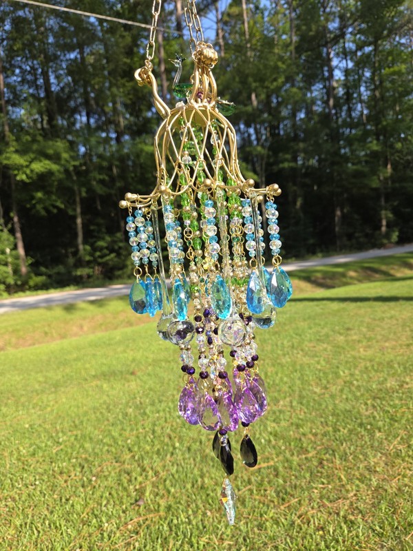 Handmade Swarovski Crystal Peacock Chandelier Suncatcher by SC Artisan gallery