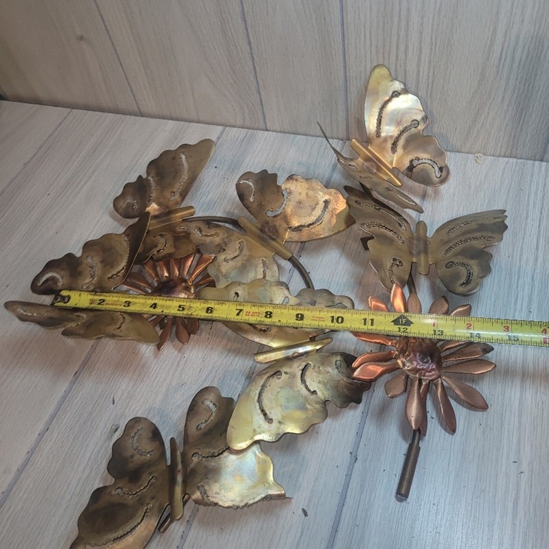 Vtg Brass Copper Butterfly & Daisy 2 Piece Gallery Wall Art Decor MCM Farmhouse gallery