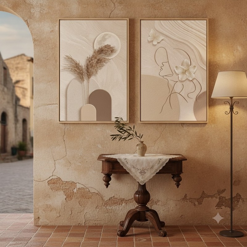 Large Framed Neutral Abstract Wall Art 2d for Living Room, Set of 2 -20X30 Inch