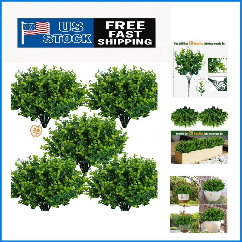 Durable, Easy-Care Artificial Boxwood Shrubs for Office & Home Use – 20 Count