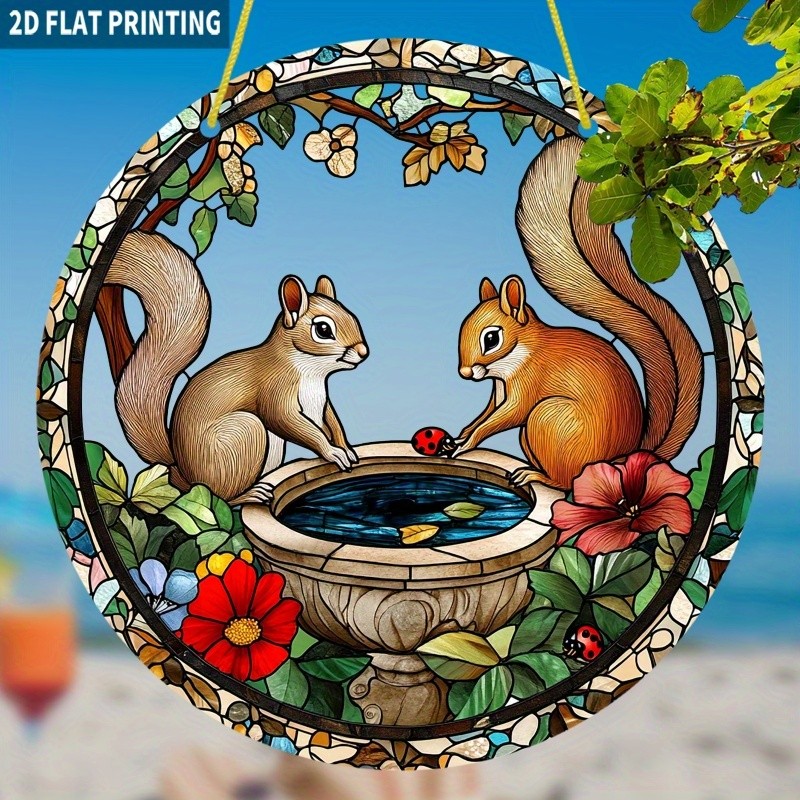 Squirrel Pair Acrylic Suncatcher 2D Print Forest Theme Home Window Hanging Decor