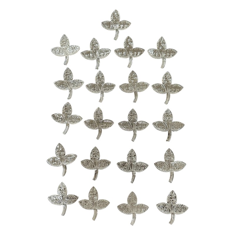 750 Silver Religious 2.0 inch Bel Patra / Bilva Leaves (Pack of 21 Leaves) Set